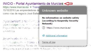 Kaspersky grey icon on Ayuntamiento de Murcia website