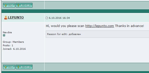 Sceenshot of our post to Kaspersky Lab Forum