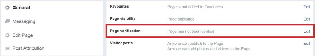 Page has not been verified - screenshot of a Facebook Page eligible for verification